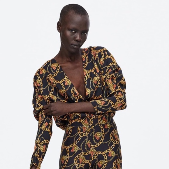 Zara Tops - Zara chain tassel print bodysuit L new